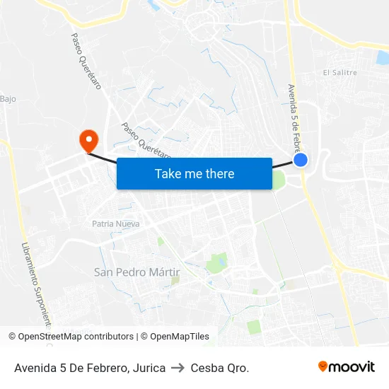 Avenida 5 De Febrero, Jurica to Cesba Qro. map