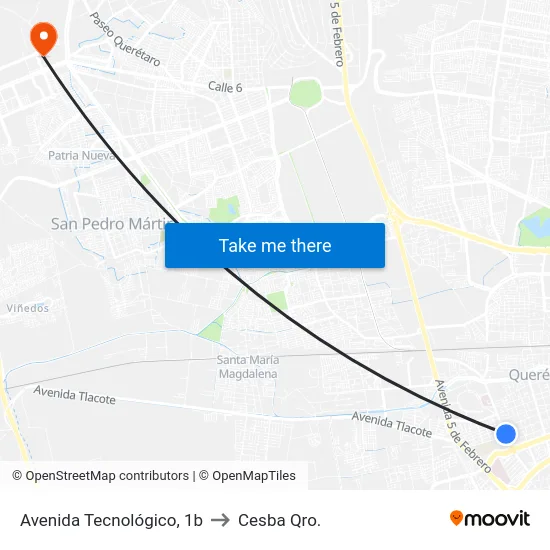 Avenida Tecnológico, 1b to Cesba Qro. map
