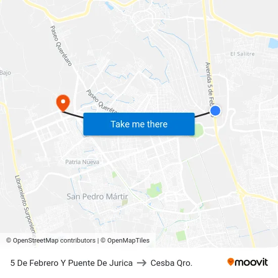 5 De Febrero Y Puente De Jurica to Cesba Qro. map