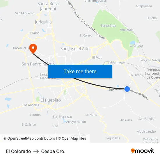 El Colorado to Cesba Qro. map