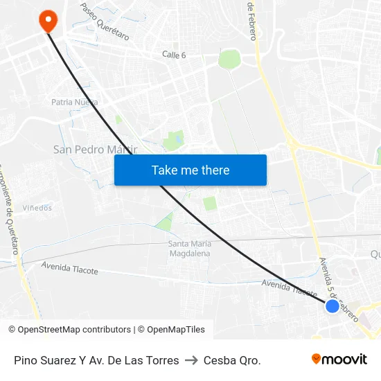 Pino Suarez Y Av. De Las Torres to Cesba Qro. map