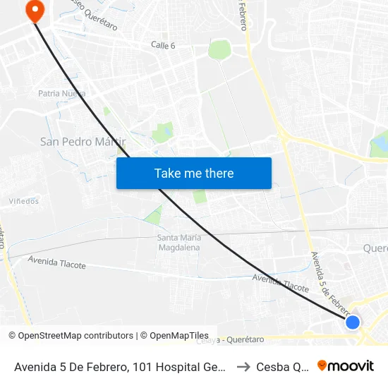 Avenida 5 De Febrero, 101 Hospital General to Cesba Qro. map