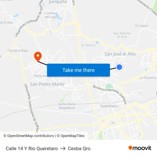 Calle 14 Y Rio Queretaro to Cesba Qro. map