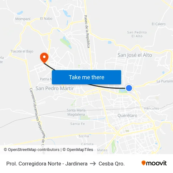 Prol. Corregidora Norte - Jardinera to Cesba Qro. map