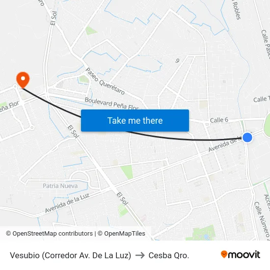 Vesubio (Corredor Av. De La Luz) to Cesba Qro. map
