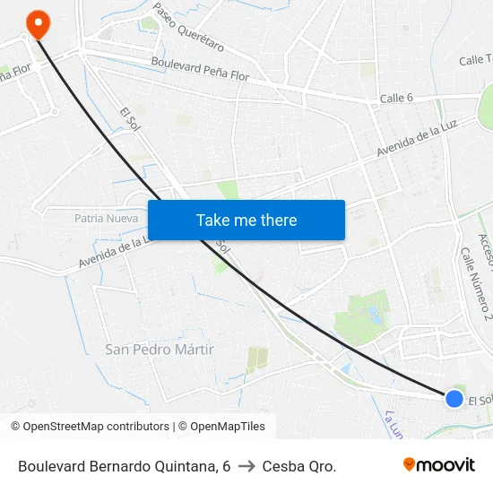 Boulevard Bernardo Quintana, 6 to Cesba Qro. map