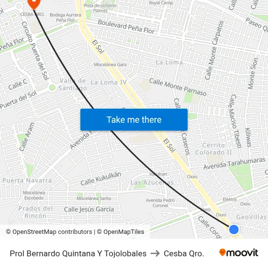 Prol Bernardo Quintana Y Tojolobales to Cesba Qro. map
