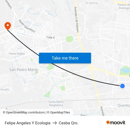 Av. Felipe Ángeles - 3a. Felipe Ángeles to Cesba Qro. map