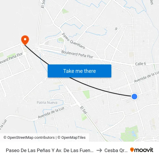 Paseo De Las Peñas Y Av. De Las Fuentes to Cesba Qro. map