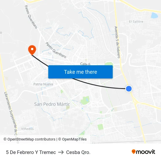 5 De Febrero Y Tremec to Cesba Qro. map