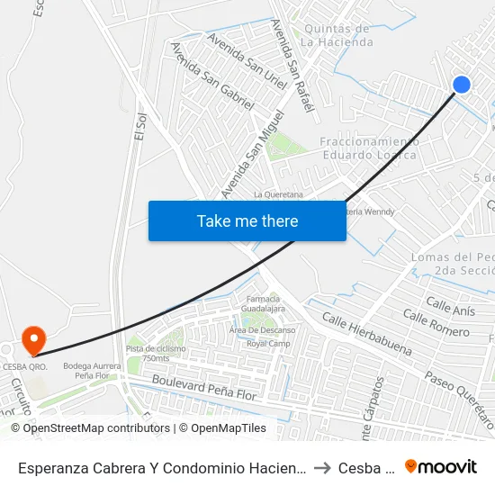 Esperanza Cabrera Y Condominio Hacienda Mompani to Cesba Qro. map
