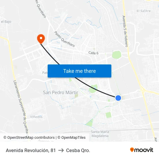 Avenida Revolución, 81 to Cesba Qro. map