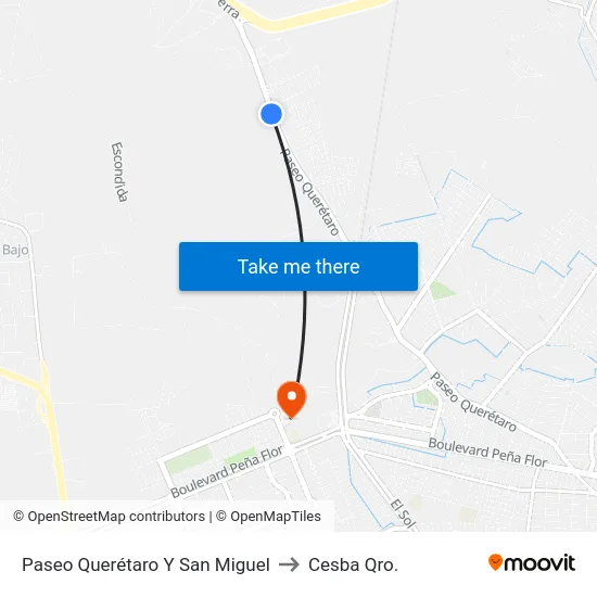 Paseo Querétaro Y San Miguel to Cesba Qro. map