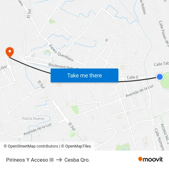 Pirineos Y Acceso III to Cesba Qro. map