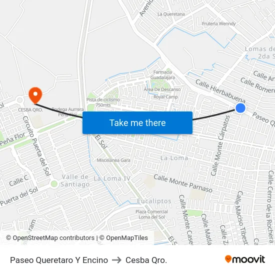 Paseo Queretaro Y Encino to Cesba Qro. map