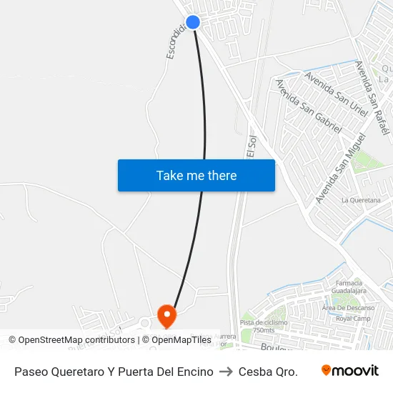 Paseo Queretaro Y Puerta Del Encino to Cesba Qro. map