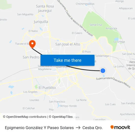 Epigmenio González Y Paseo Solares to Cesba Qro. map