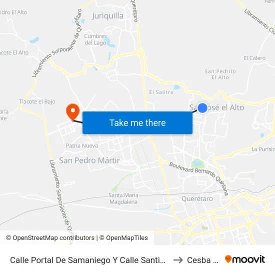 Calle Portal De Samaniego - Santiago De La Frontera to Cesba Qro. map