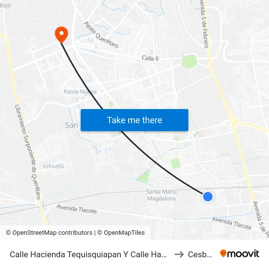 Calle Hacienda Tequisquiapan Y Calle Hacienda Julián Llaguno to Cesba Qro. map