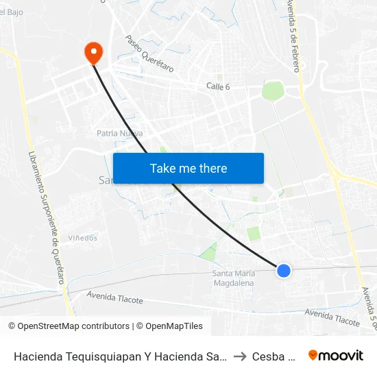 Hacienda Tequisquiapan Y Hacienda San Juan to Cesba Qro. map