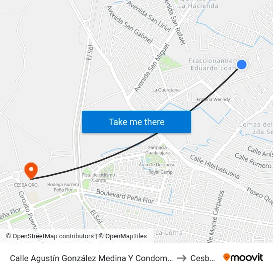 Calle Agustín González Medina Y Condominio Francisco Alday to Cesba Qro. map