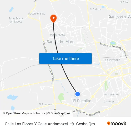 Calle Las Flores Y Calle Andamaxei to Cesba Qro. map