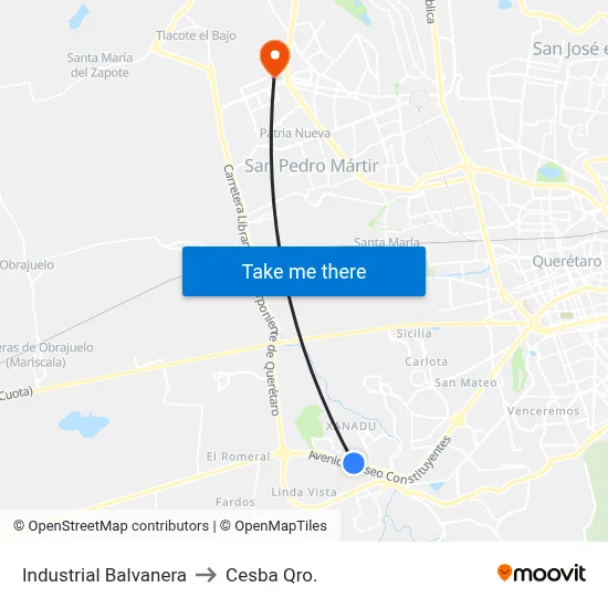 Industrial Balvanera to Cesba Qro. map