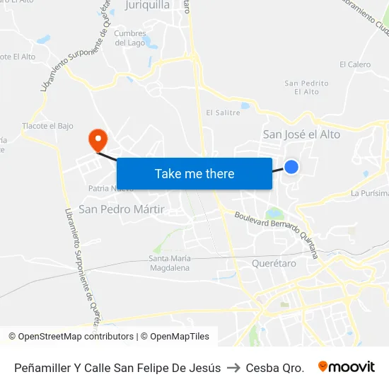 Peñamiller Y Calle San Felipe De Jesús to Cesba Qro. map