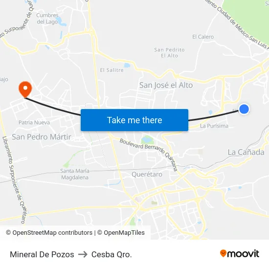 Mineral De Pozos to Cesba Qro. map