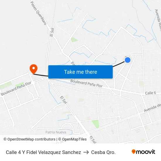 Calle 4 Y Fidel Velazquez Sanchez to Cesba Qro. map