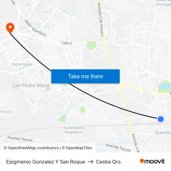 Epigmenio Gonzalez Y San Roque to Cesba Qro. map