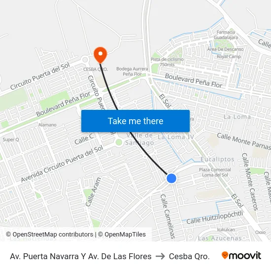 Av. Puerta Navarra Y  Av. De Las Flores to Cesba Qro. map