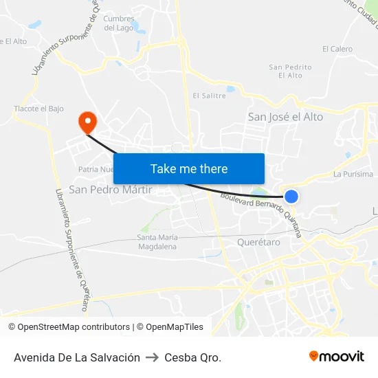Avenida De La Salvación to Cesba Qro. map