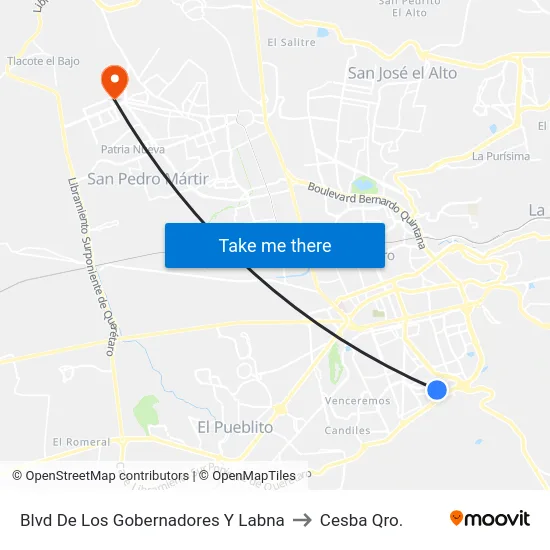 Blvd De Los Gobernadores Y Labna to Cesba Qro. map