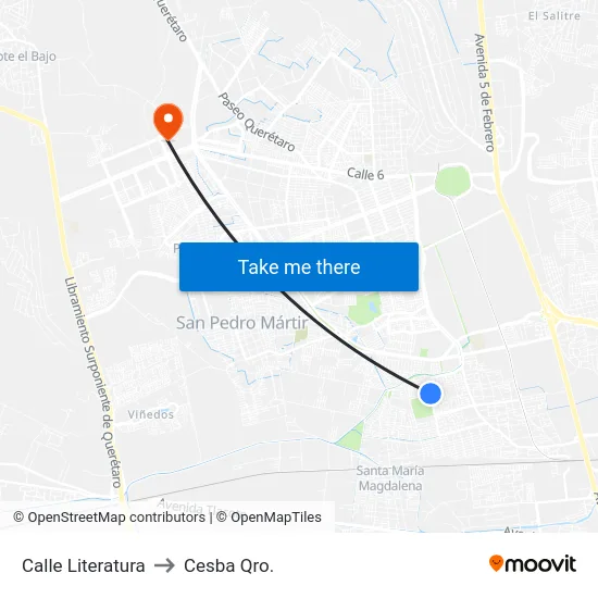 Calle Literatura to Cesba Qro. map