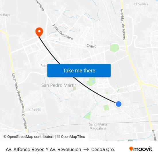Av. Alfonso Reyes Y Av. Revolucion to Cesba Qro. map
