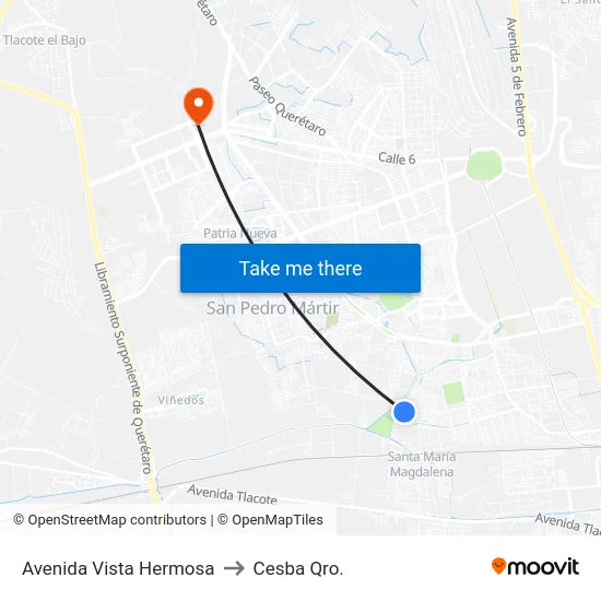 Avenida Vista Hermosa to Cesba Qro. map