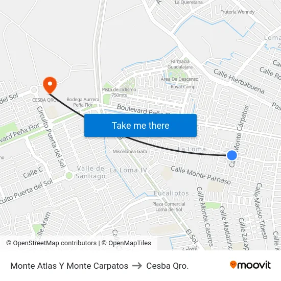 Monte Atlas Y Monte Carpatos to Cesba Qro. map