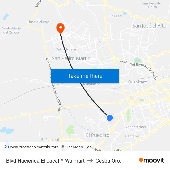 Blvd Hacienda El Jacal Y Walmart to Cesba Qro. map