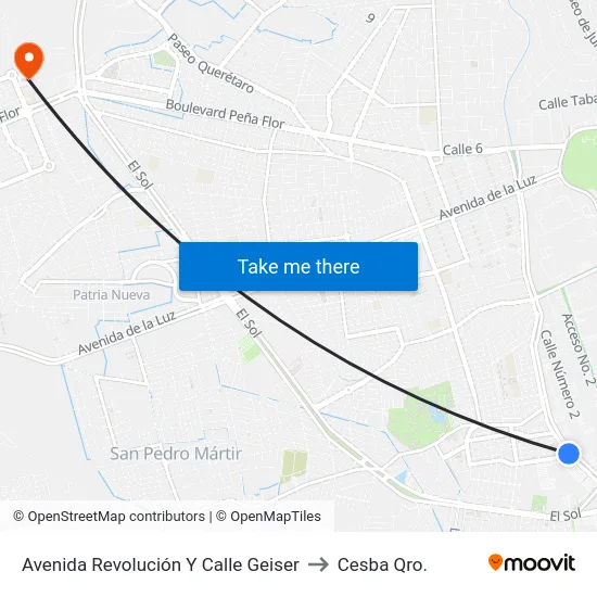 Avenida Revolución Y Calle Geiser to Cesba Qro. map
