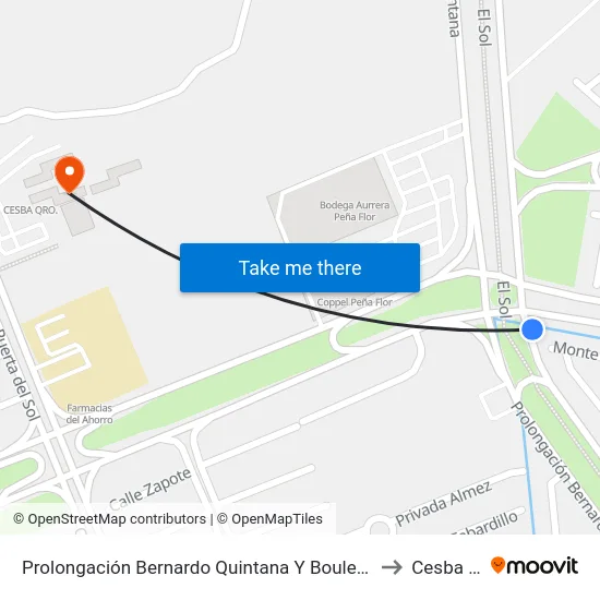 Prolongación Bernardo Quintana Y Boulevard Peña Flor to Cesba Qro. map