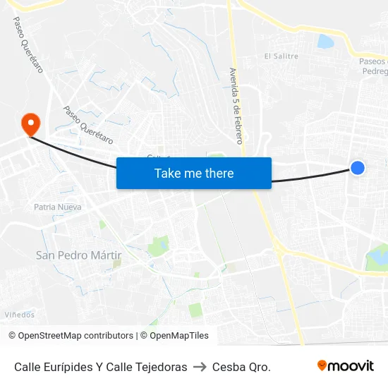 Calle Eurípides Y Calle Tejedoras to Cesba Qro. map
