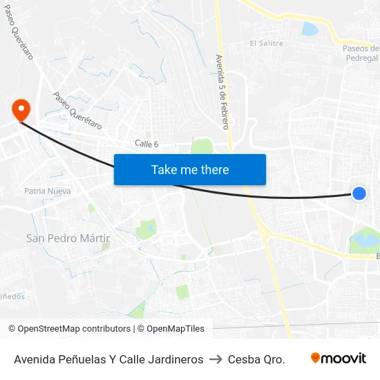 Avenida Peñuelas Y Calle Jardineros to Cesba Qro. map