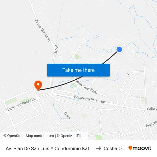 Av. Plan De San Luis Y Condominio Katzura to Cesba Qro. map