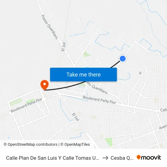 Calle Plan De San Luis Y Calle Tomas Urbina to Cesba Qro. map
