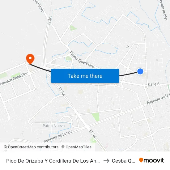 Pico De Orizaba Y Cordillera De Los Andes to Cesba Qro. map