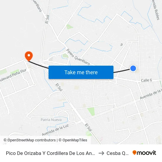 Pico De Orizaba Y Cordillera De Los Andes to Cesba Qro. map