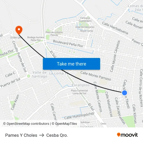 Pames Y Choles to Cesba Qro. map