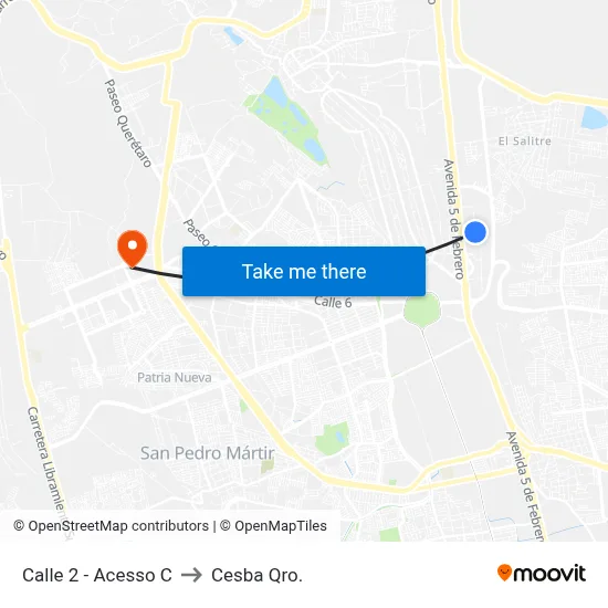 Calle 2 - Acesso C to Cesba Qro. map