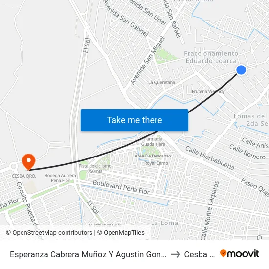 Esperanza Cabrera Muñoz Y Agustin Gonzalez Medina to Cesba Qro. map